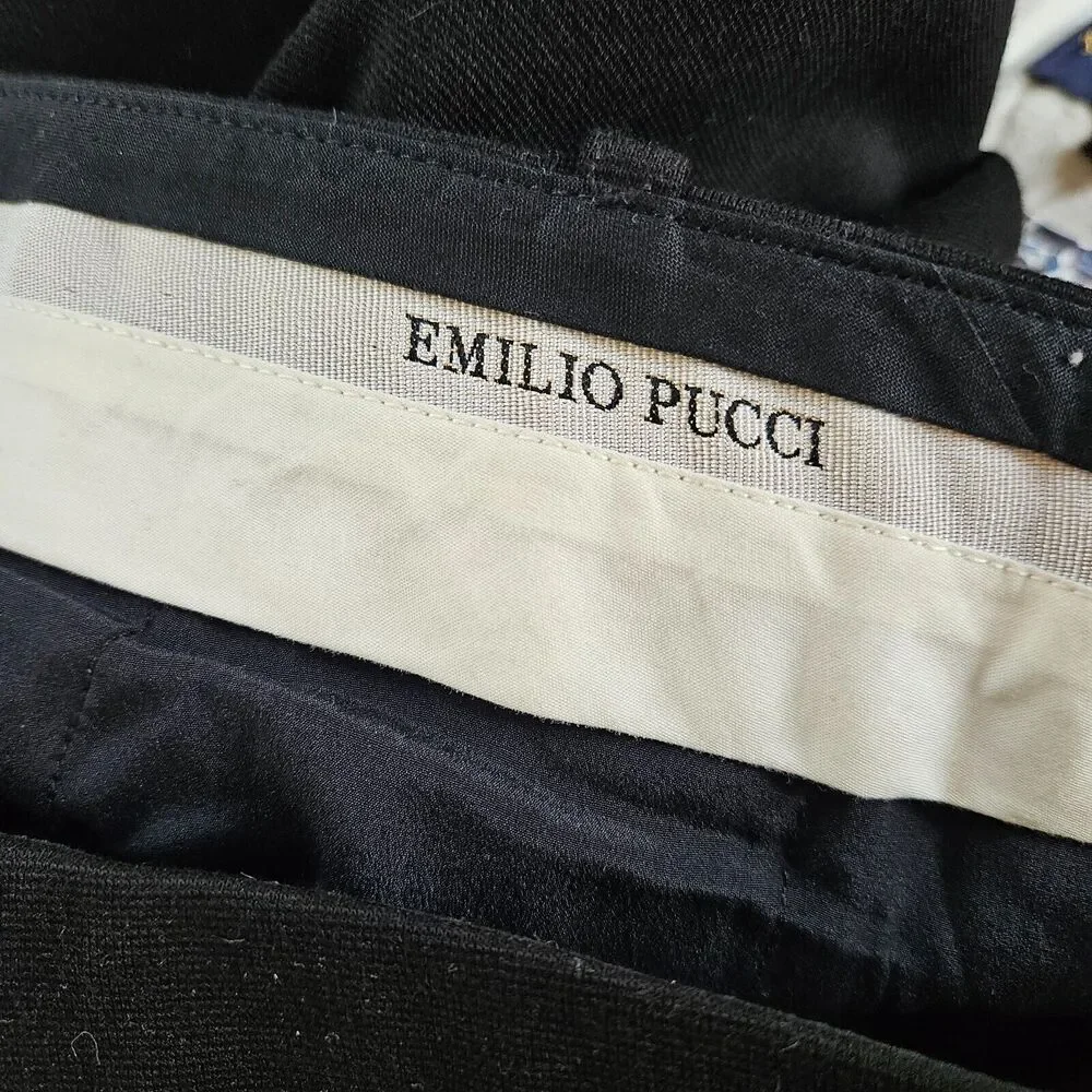 EMILIO PUCCI Black Ponte Knit Pants Women 14 Lambskin Laceup Side Panels Stretch